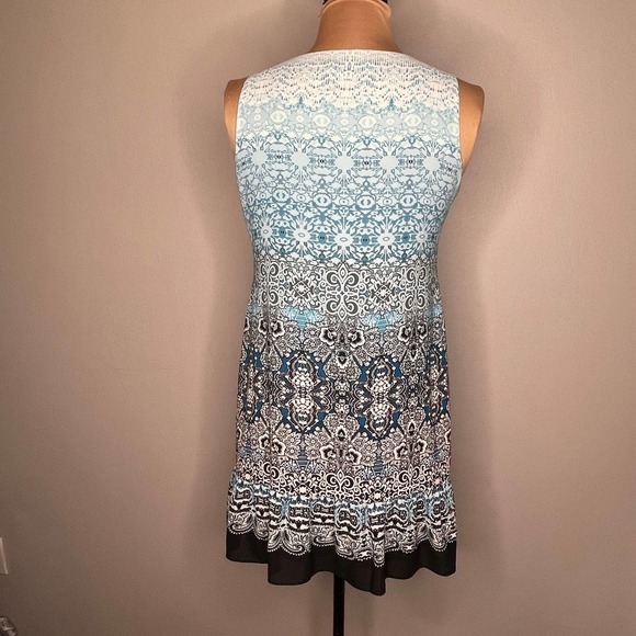 WHBM Oasis Blue Shift Lined Dress Embellished Print Sleeveless Small Petite - Picture 4 of 14